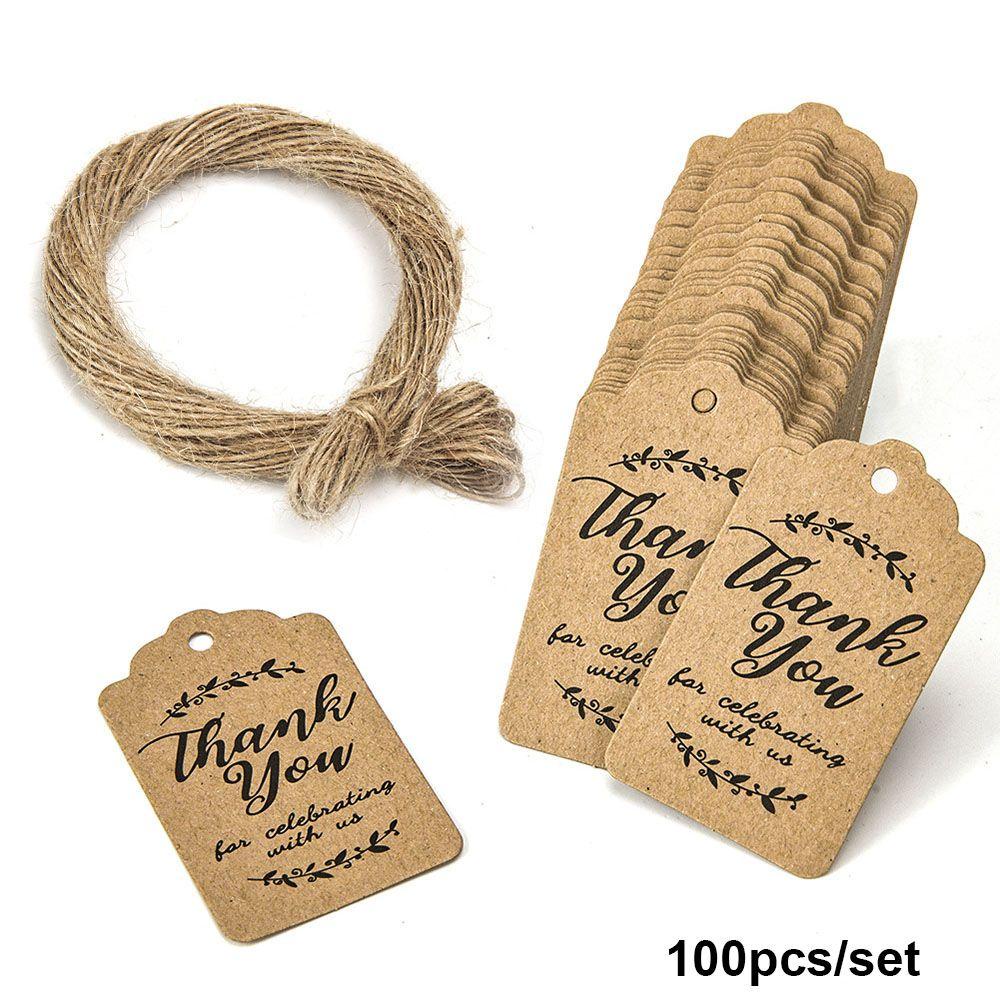 KUNHEV Set 100 Thẻ Giấy Kraft In Chữ Thank you Dùng Gói Quà Handmade DIY