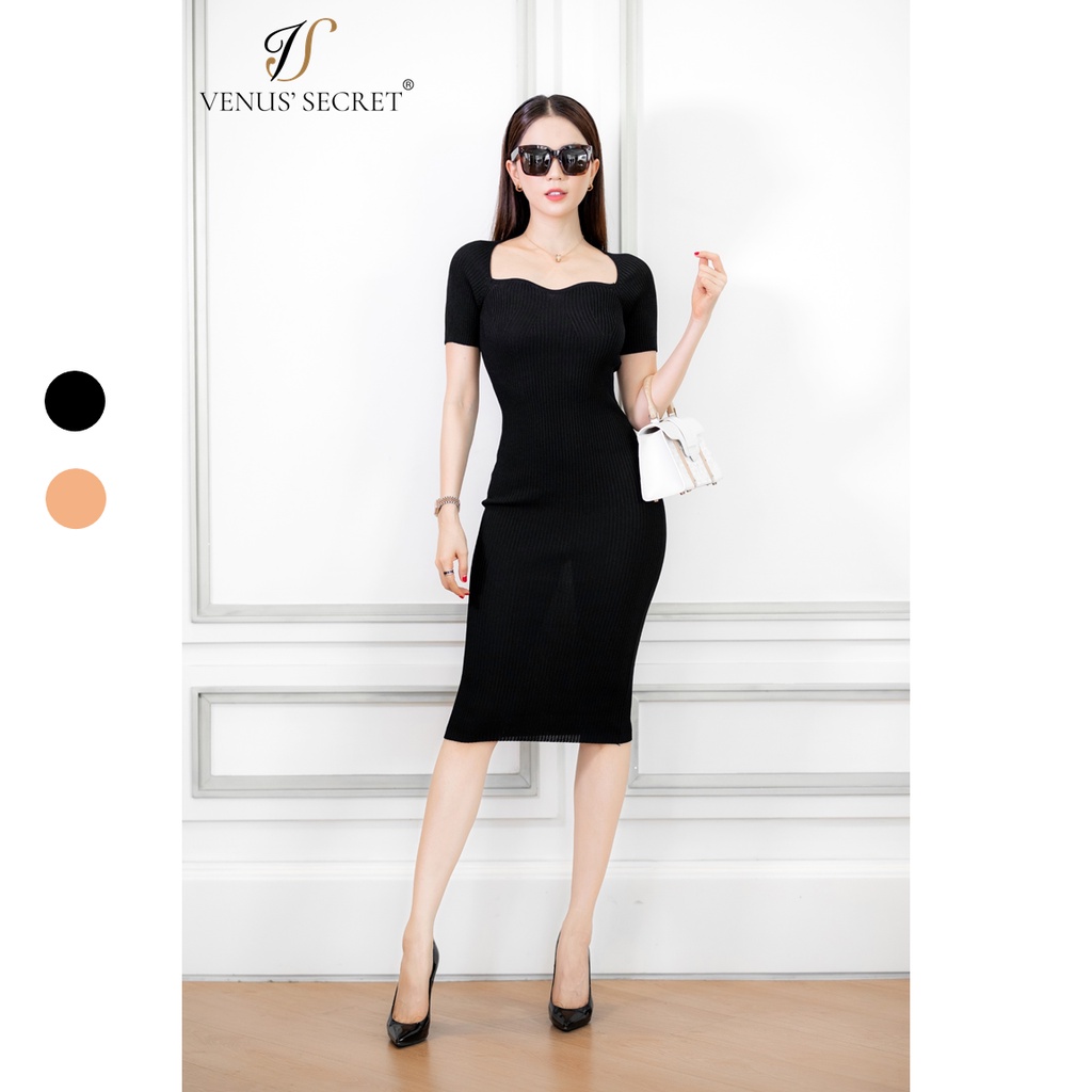 Đầm len body ngắn tay cổ vuông VENUSSCRET