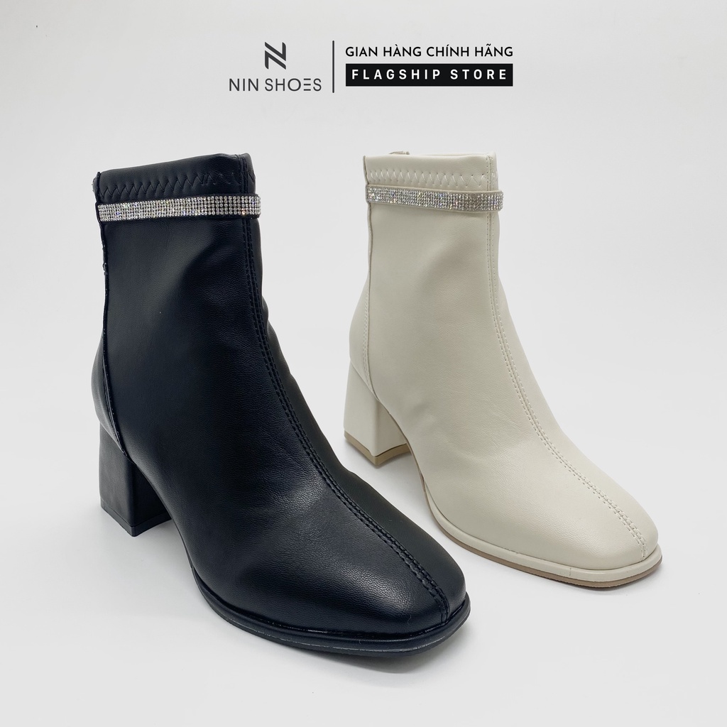 Giày Boot nữ 5p gót vuông cổ đá kéo khoá sau da si Ninshoes | WebRaoVat - webraovat.net.vn