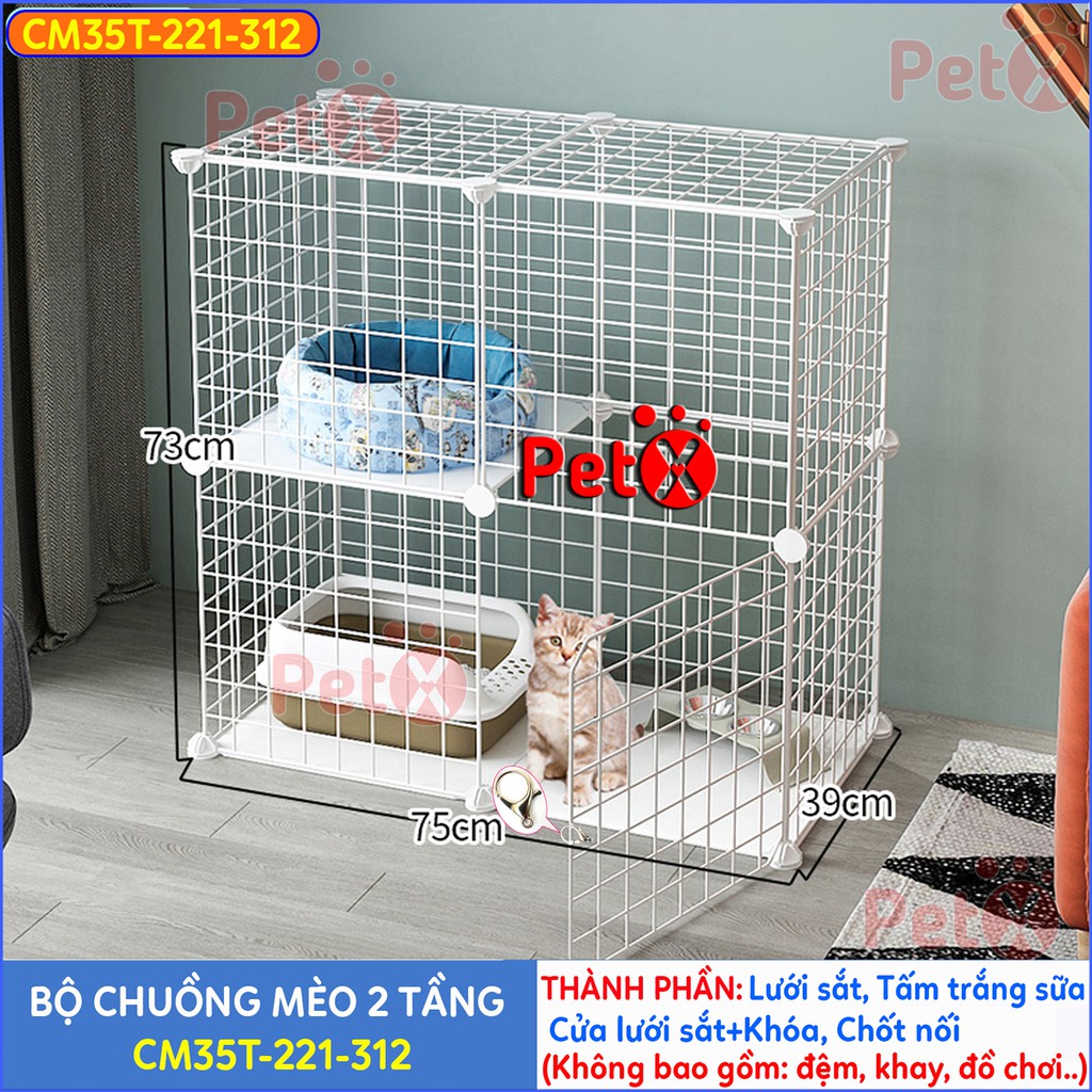 Chuồng mèo 2 tầng lưới sắt lắp ghép đa năng cho thú cưng thỏ