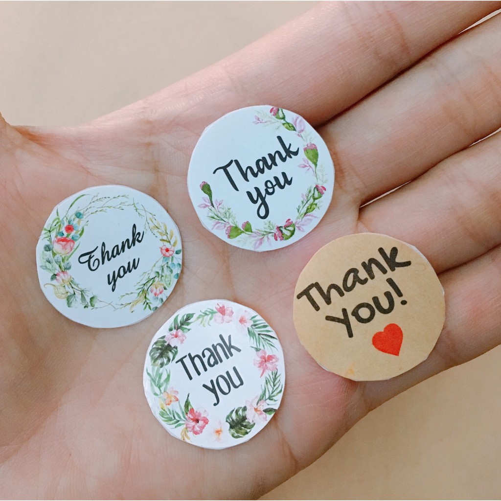 Túi giấy mini vintage kraft hoạt tiết kèm sticker &quot;Thank you&quot; 13 x 12 x 4cm (mẫu ngẫu nhiên)