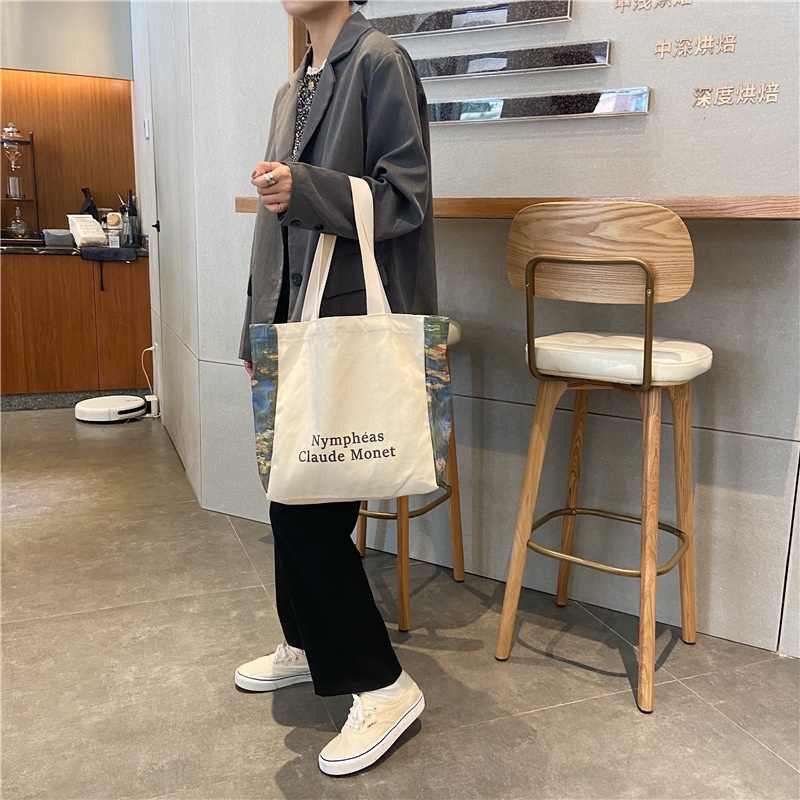 Túi xách IELGY vải bạt sức chứa lớn đeo vai phiên bản thời trang mua sắm Nhật Hàn cho nữ