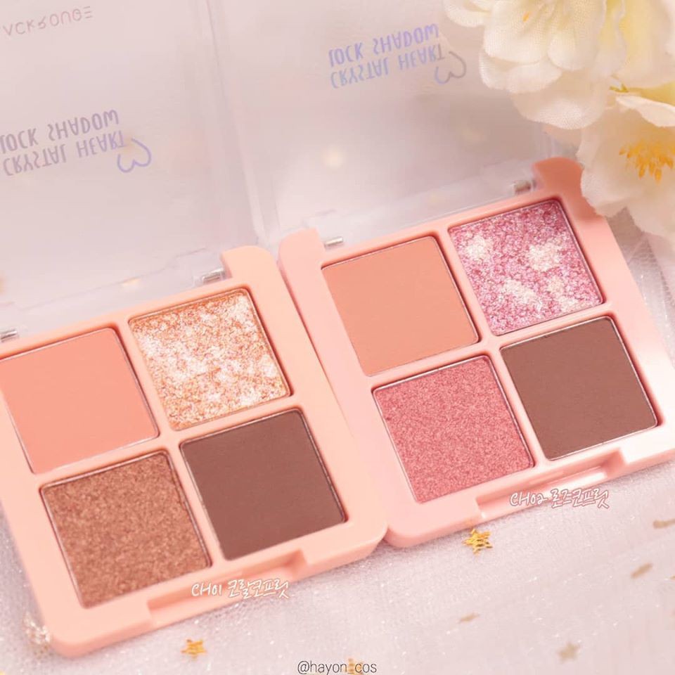 Bảng Phấn Mắt 4 Ô Màu Black Rouge Crystal Heart Lock Shadow