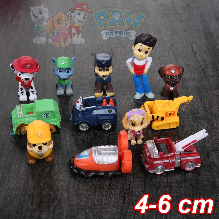 Bộ 12 đồ chơi mô hình Biệt đội Chó Cứu Hộ Paw Patrow (4-6 cm) Rider và 6 chó, 5 xe bằng nhựa hàng mới giá rẻ - New4all