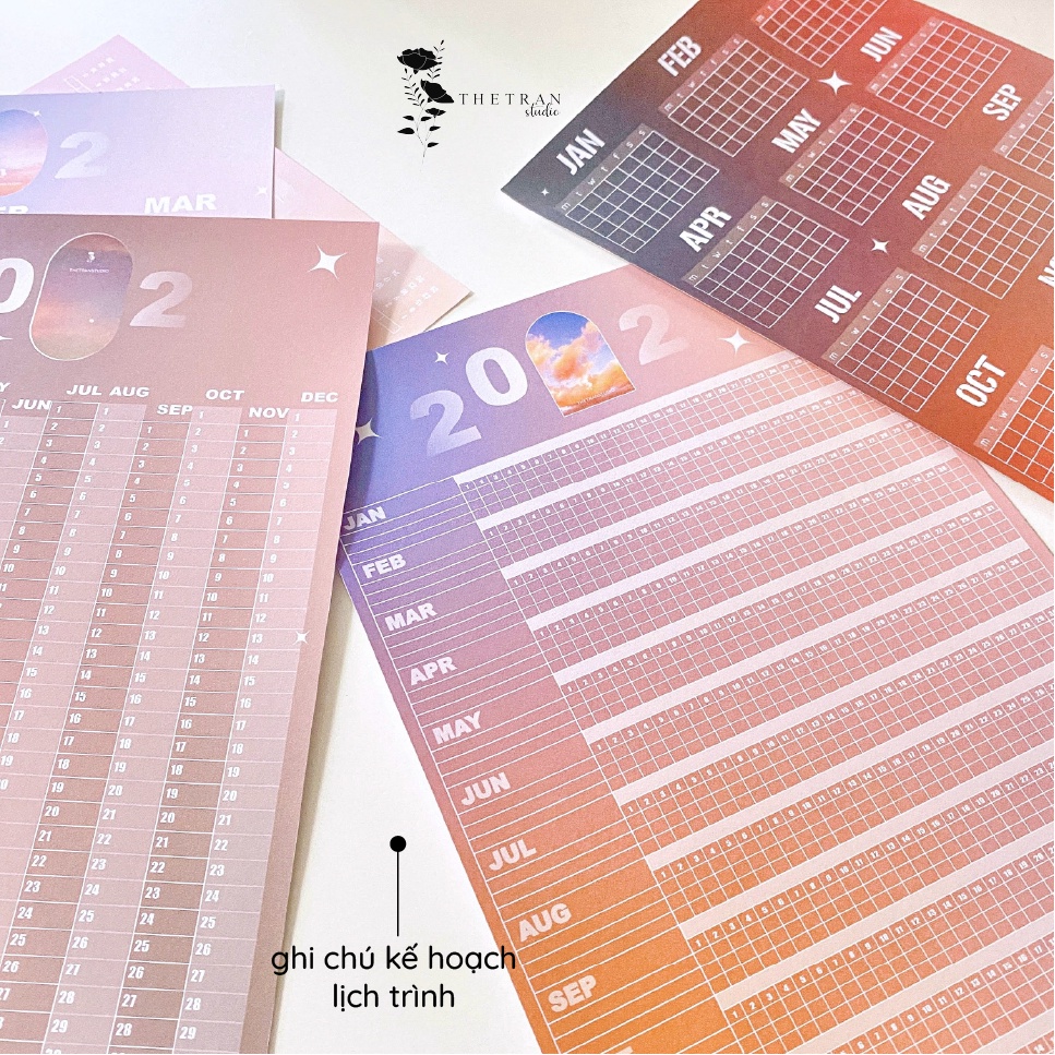 Bộ 5 tờ lịch ghi chú kế hoạch A4 dùng cho tất cả các năm chủ đề bầu trời / sky wall calendar / thetranstudio