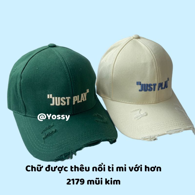Mũ lưỡi trai nam nữ thêu chữ JUST PLAY chất vải kaki Phong cách Hàn Quốc ❤ Nón kết rách unisex cao cấp