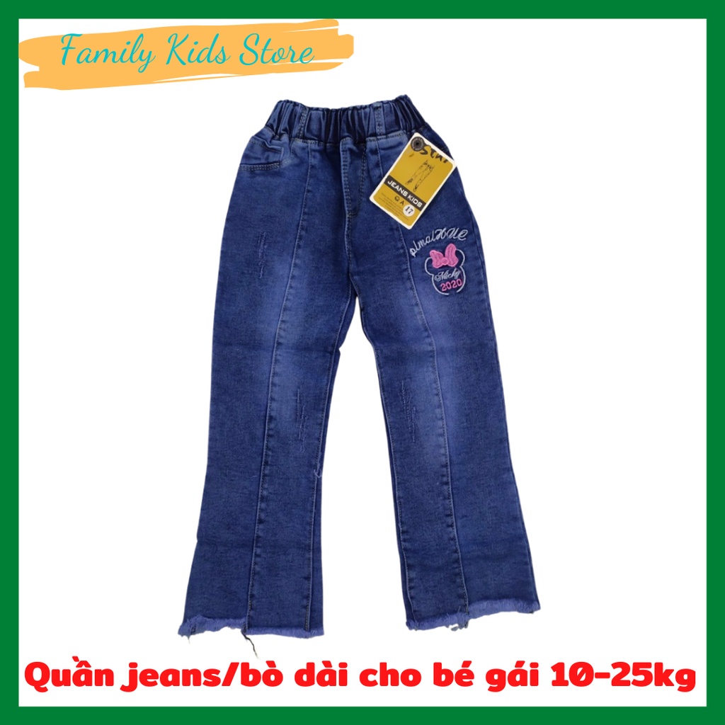 Quần jeans dài ống loe cho bé gái 12-30kg -chất dày dặn, co giãn, mịn đẹp