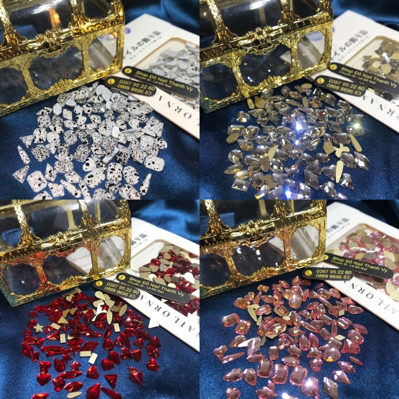 Đá khối nail đính móng tay, sét đá khối chân bằng mix 100v 1 gói [Thanh Vy Nail]