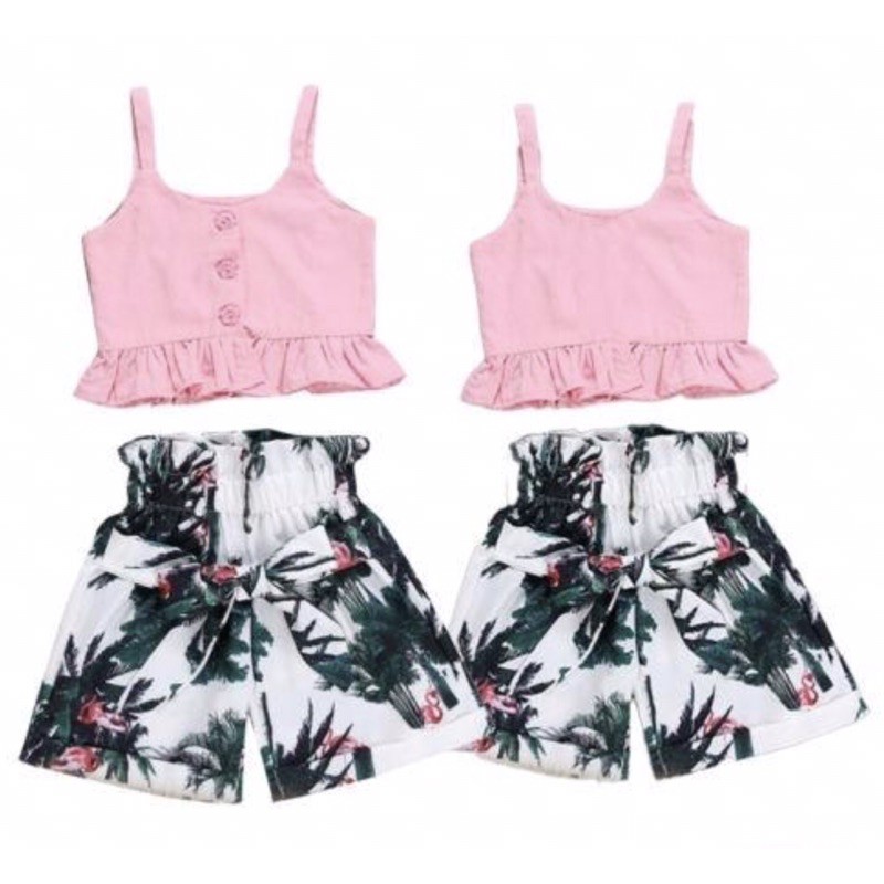 Set Trang Phục 02 Chi Tiết Áo Hai Dây vs Quần Short Họa Tiết Xinh Yêu... Cho Bé Từ 01-06Tuổi.