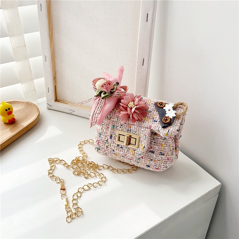 Túi Đeo Chéo Mini Phối Dây Xích Thời Trang Xinh Xắn Cho Bé Gái