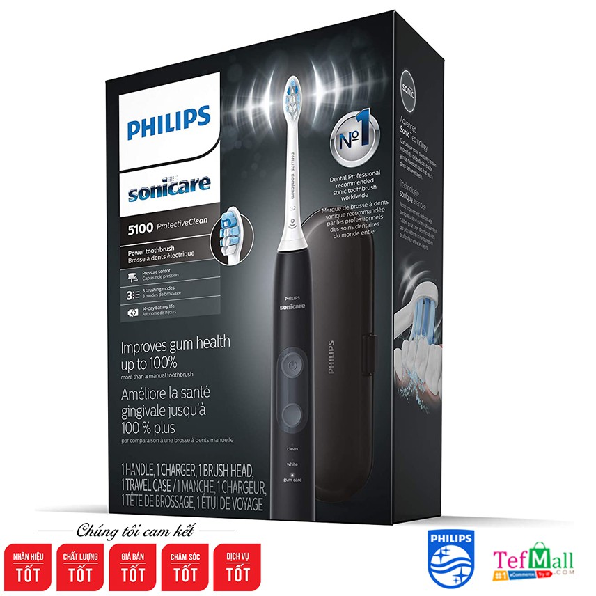 [USA] Bàn Chải Philips Sonicare 5100, Màu ĐEN, Philip ProtectiveClean 5100 Hàng Mỹ Chính Hẵng