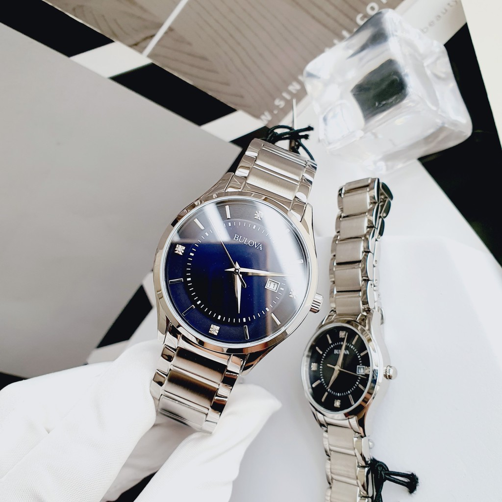 Đồng hồ đôi chính hãng Bulova - Máy Quartz pin - Mặt kính khoáng cường lực