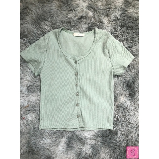 Áo croptop thun tăm  [Ảnh thật] (Gài nút, form ôm chuẩn)
