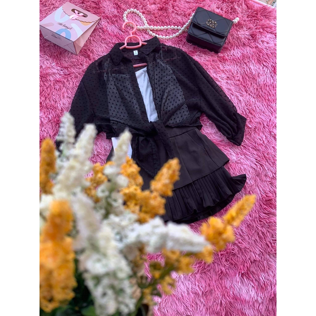 set áo sơ mi voan mỏng kèm áo 2 dây thun bozip êm đẹp