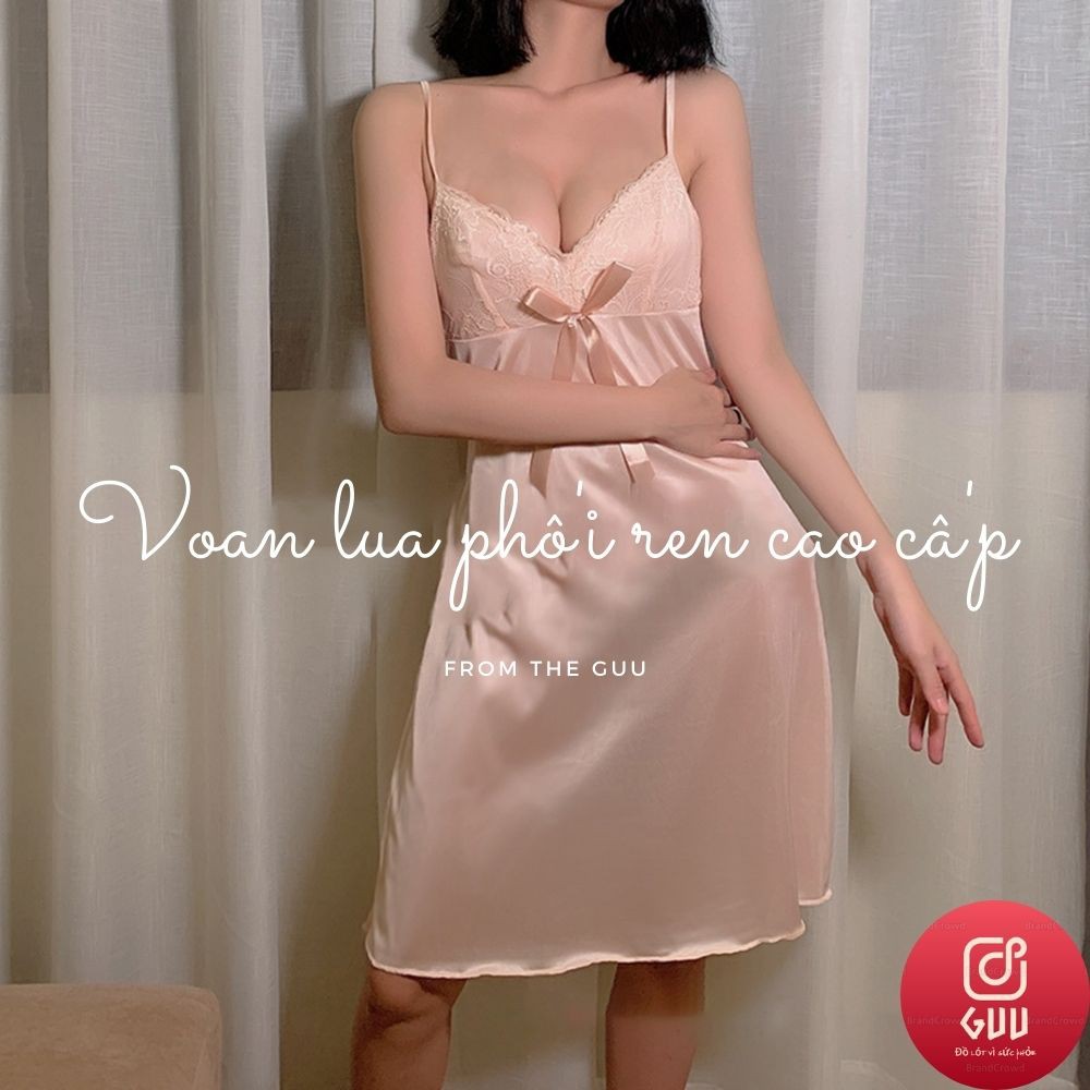 Váy ngủ 2 Dây Sexy - Đầm Ngủ Sexy Lụa Phối Ren Quyến Rũ Siêu Mềm Mại DN6165_GUU