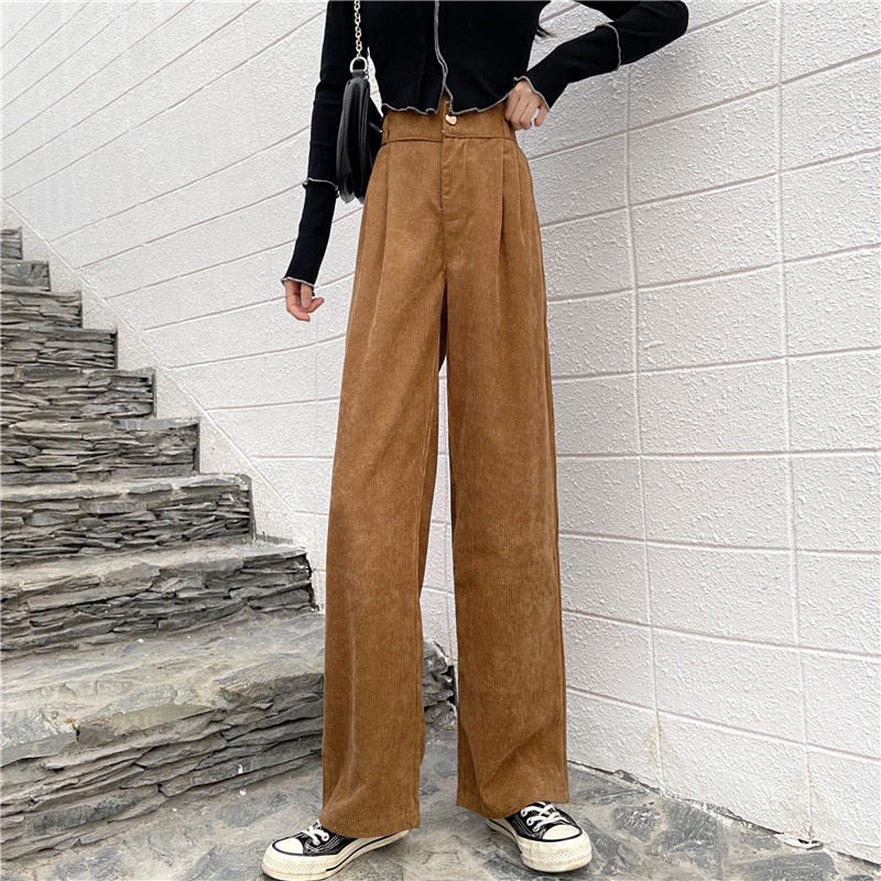Quần ống rộng Lưng Cao Vải Nhung Thời Trang Thu Đông Mới Cho Nữ
