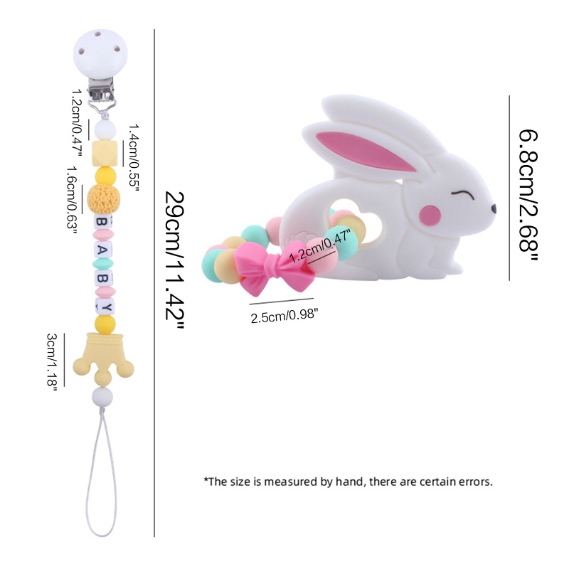 Đồ Chơi Ngậm Nướu Hình Thỏ Bằng Silicone Phối Chuỗi Hạt Xinh Xắn Dành Cho Bé