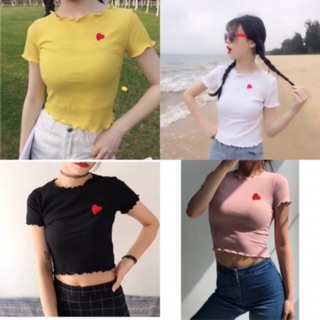 Áo Croptop Cuốn Biên thêu tim