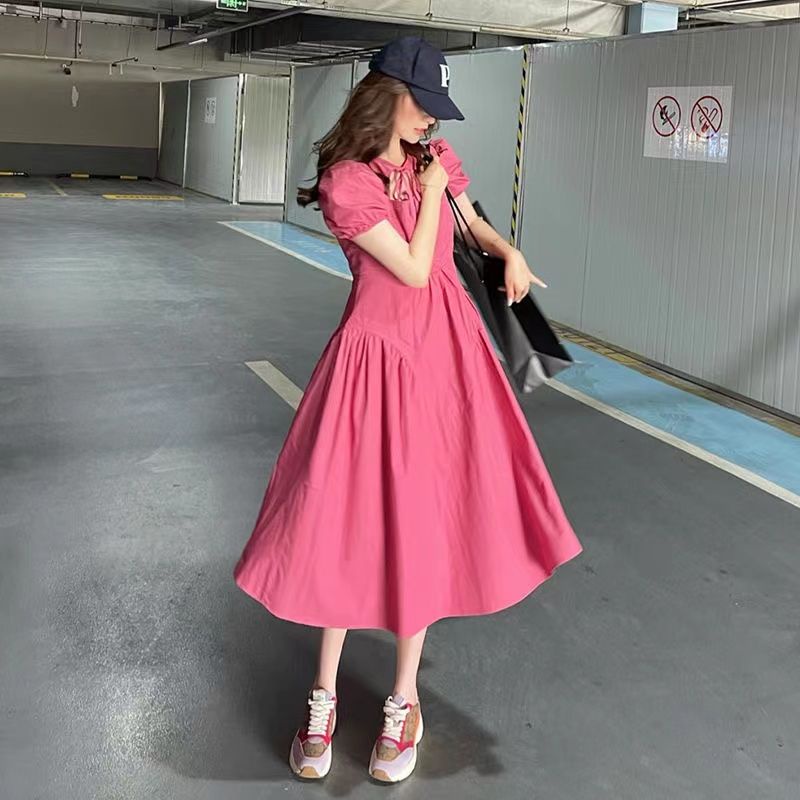 Đầm Dài Qua Gối Thắt Nơ Phong Cách Retro Màu Cà Phê Nhẹ Nhàng Mùa Hè Cho Nữ