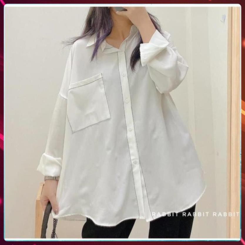 [Mã 11FASHIONSALE1 giảm 10K đơn 50K] Áo Sơ Mi Chỉ Nổi Nữ- Dáng Rộng Oversize, Sơ Mi Công Sở Túi Vuông Chất Lụa 2 Màu | BigBuy360 - bigbuy360.vn