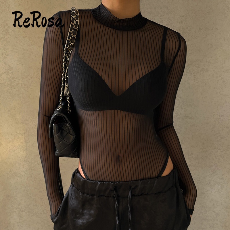 Rerosa Bộ Áo Liền Quần Dài Tay Phối Lưới Ôm Dáng Cắt Xẻ Quyến Rũ Cho Nữ | BigBuy360 - bigbuy360.vn