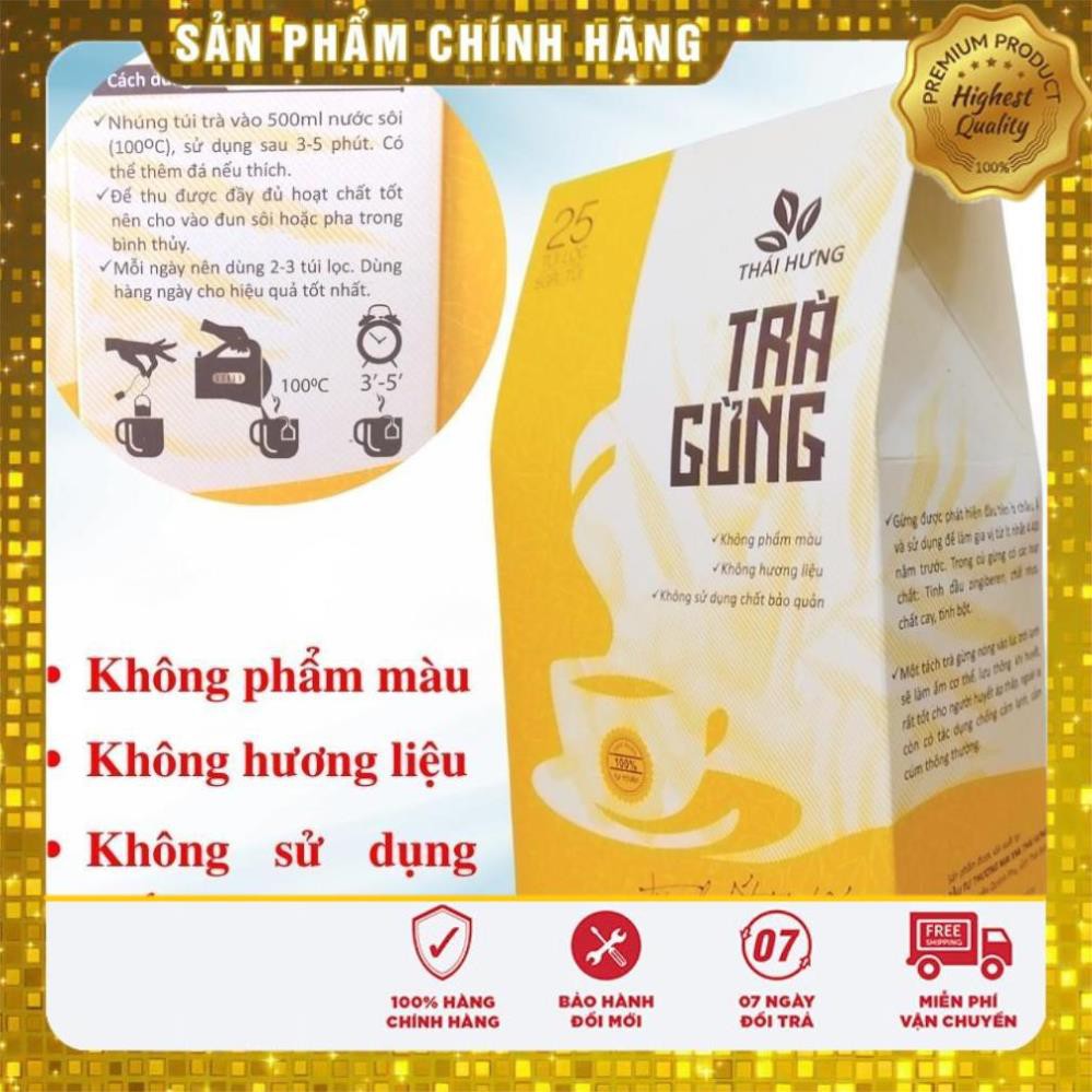 Trà Gừng Thái Hưng Giải Cảm Lạnh Tăng Huyết Áp Thấp Hộp 25 Túi Lọc 5g - Hàng Chính Hãng Sỉ - Lẻ