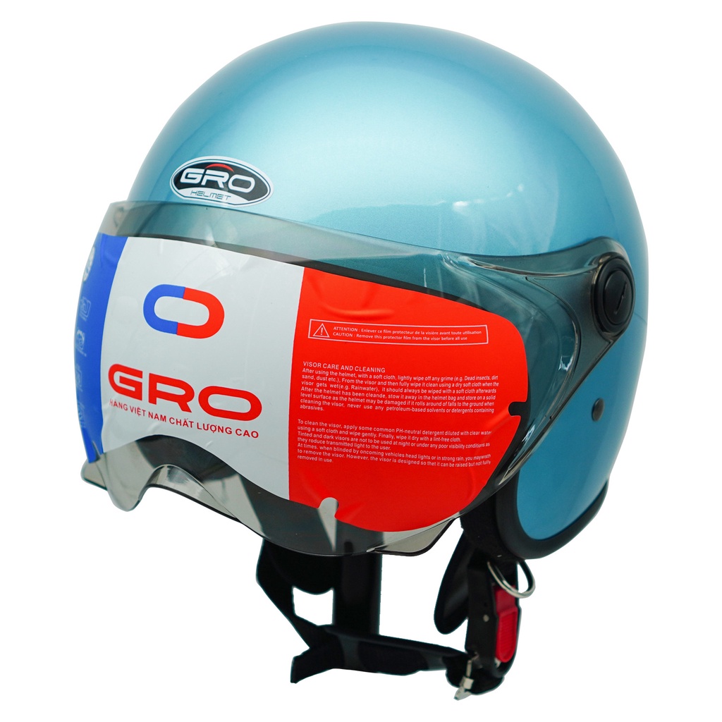 Mũ Bảo Hiểm Gro 3/4 đầu T818 kính ngắn che nửa mặt, kiểu dáng thời trang cho nữ, khóa kim loại chắc chắn - xanh vespa