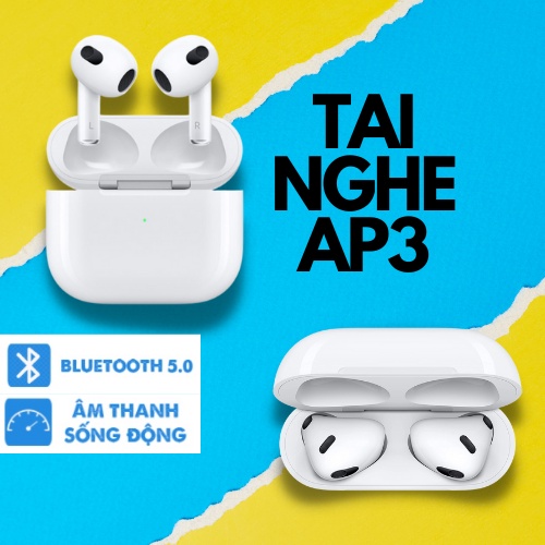 Tai nghe bluetooth A.P 3 đời mới nhất đầy đủ chức năng mới nhất, sạc không dây có mic đàm thoại (BH 6 TH)
