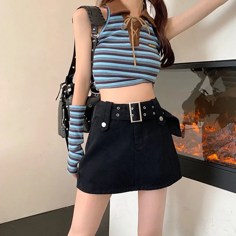 Chân Váy Denim Lưng Cao Phong Cách Âu Mỹ Thời Trang Mùa Hè Cho Nữ