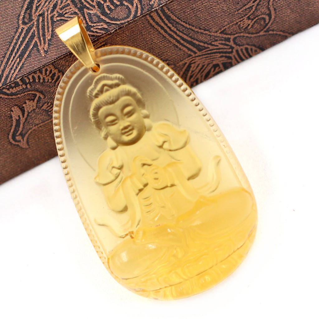 Mặt Phật Đại Nhật Như Lai Pha Lê Vàng 3.6cm - Phật bản mệnh tuổi Mùi, Thân - Mặt size nhỏ - Tặng kèm móc inox