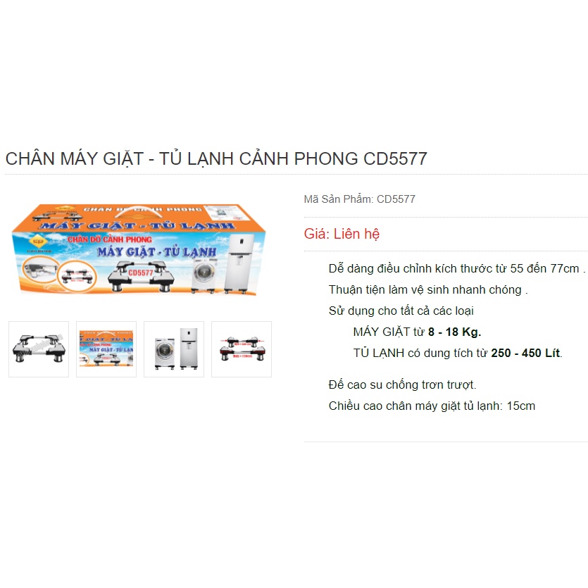 CHÂN MÁY GIẶT &amp; TỦ LẠNH CD5577 CƠ KHÍ CẢNH PHONG ( MÁY GIẶT từ 8 - 18 KG. TỦ LẠNH có dung tích từ 250 - 450 Lít.)