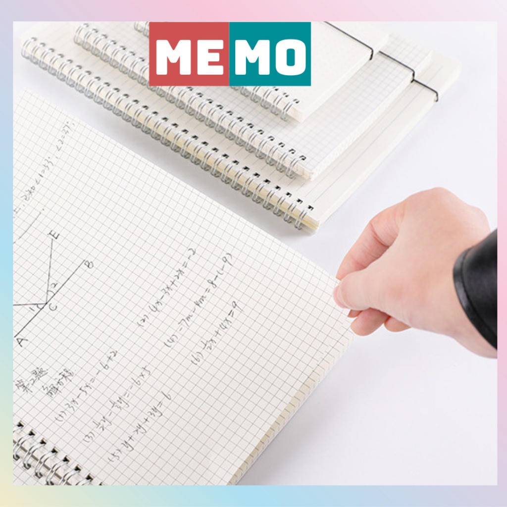 Sổ tay ghi chép lò xo MEMO bìa còng A6, A5, B5 nhựa trong suốt, giấy cực đẹp làm bullet journal