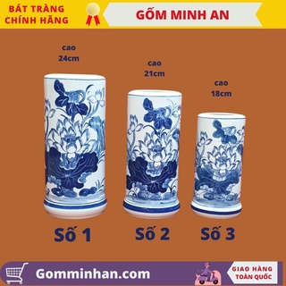 Ống hương thờ ống đựng hương vẽ hoa sen men trắng cao cấp- gốm sứ bát tràng- gốm minh an