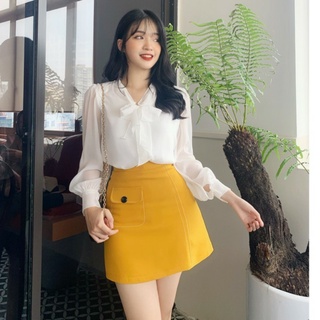 ÁO SƠ MI NỮ VOAN LỤA TRẮNG THẮT NƠ UTARA