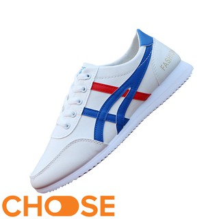 Giày nam choose giày lười giày thể thao nam màu trắng viền xanh đỏ gk6k7