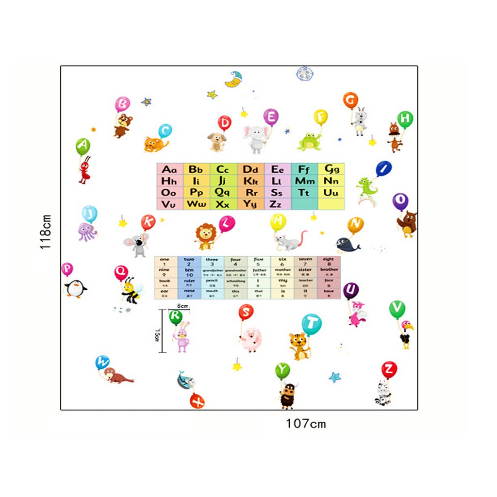 decal dán tường LUVINA trang trí nội thất nhà ở, cơ quan, cửa hàng- BẢNG CHỮ CÁI THÚ BÓNG BAY