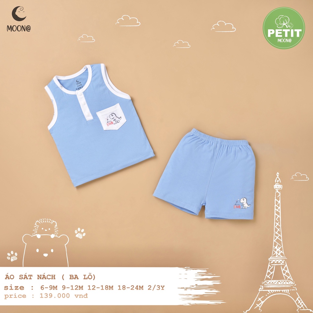 Bộ ba lỗ quần đùi petit họa tiết trẻ em Moon