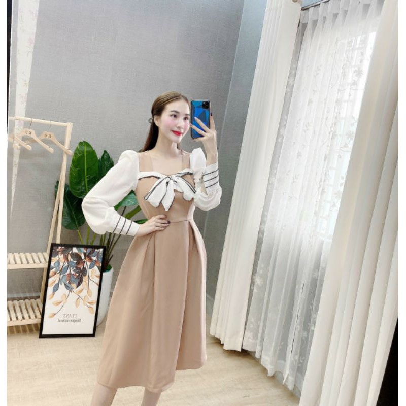 váy xòe công cở cổ nơ