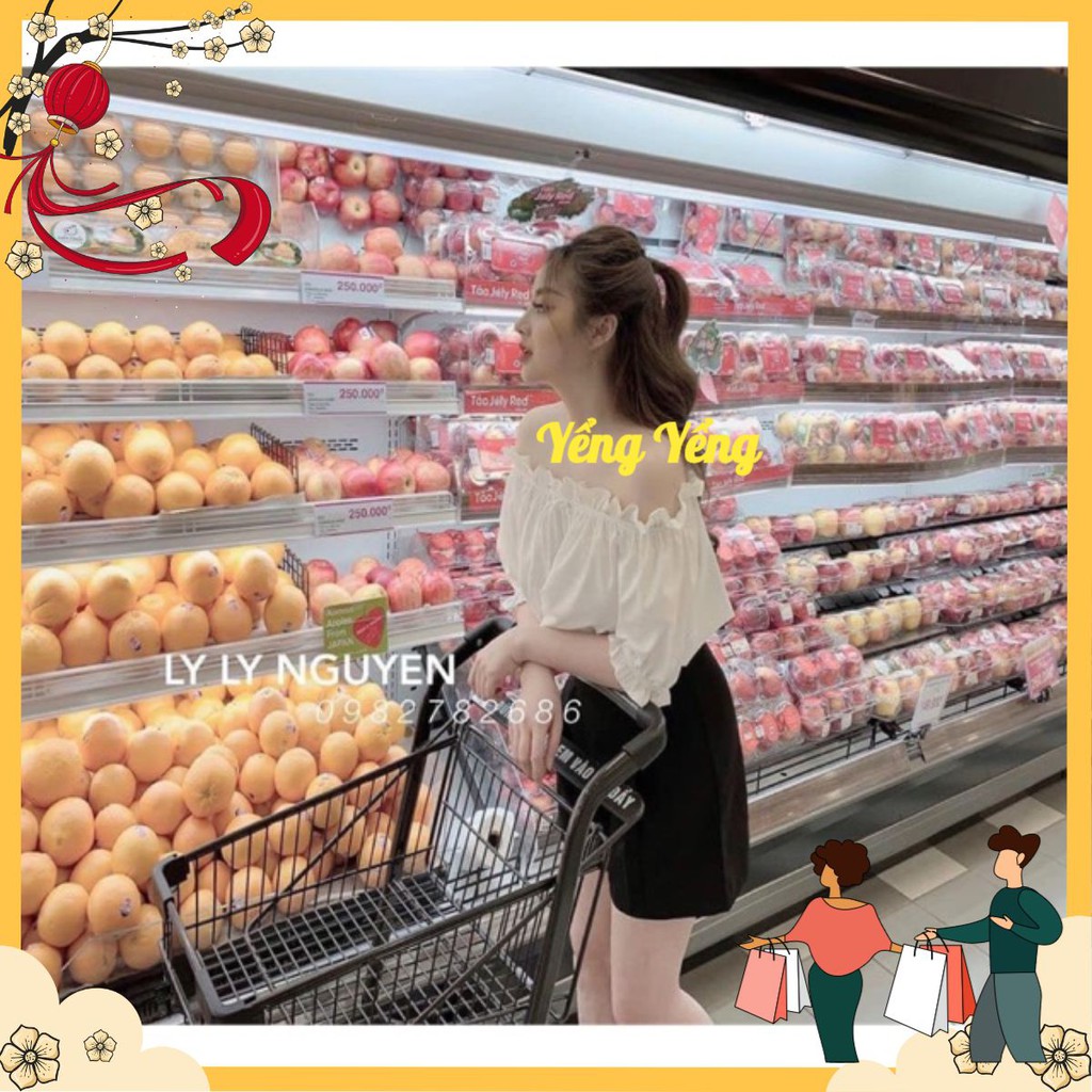 SET ÁO TRỄ VAI CROPTOP MIX QUẦN SOOC VẢI