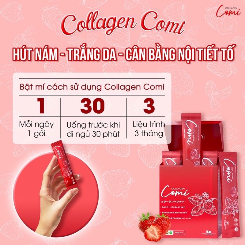 Collagen Comi Nhật Bản, hút nám, trắng da, chống lão hóa, Hộp 10g . Mua 1 hộp tặng 1 mặt nạ ngủ