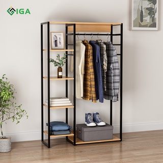 Tủ Quần Áo IGA Kết Hợp Để Đồ Và Treo Khung Sắt Phun Sơn Tĩnh Điện Mặt Gỗ Chống Nước - GM08