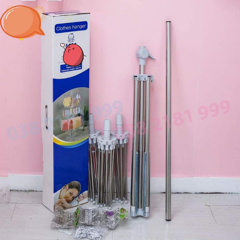 - Cây sào phơi đồ inox thông minh gấp gọn đa năng 3 tầng 60 kẹp, treo đồ cho trẻ em, bé sơ sinh