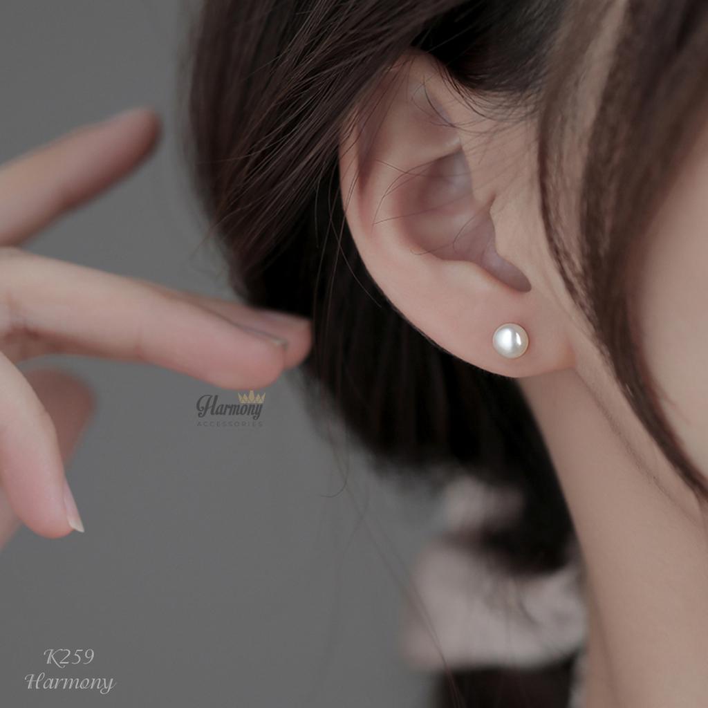 Bông tai ngọc trai nhân tạo chất liệu bạc 3 màu trắng, hồng, tím nhiều size chốt thẳng | HARMONY ACCESSORIES K259
