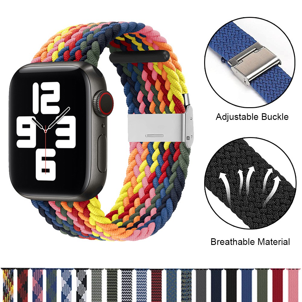 Dây Đeo Nylon Bện Có Khóa Điều Chỉnh Được Cho Đồng Hồ Apple 44mm 40mm 42mm 38mm Iwatch Series 6 5 Se 4 3 2 1