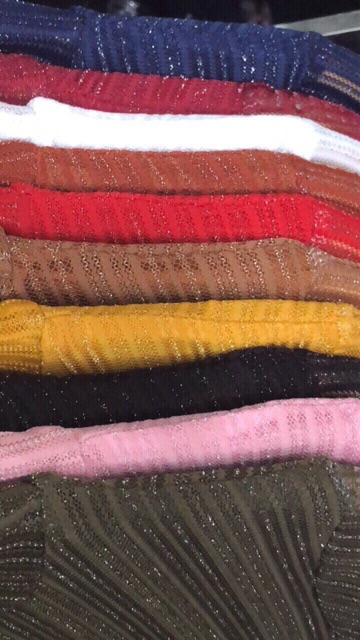 YY - Áo nhũ sọc cổ 3 phân nữ nhiều màu - video thật | BigBuy360 - bigbuy360.vn