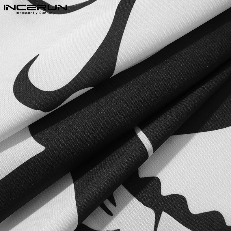 Áo sơ mi INCERUN tay ngắn cổ lật họa tiết nghệ thuật thời trang dành cho nam