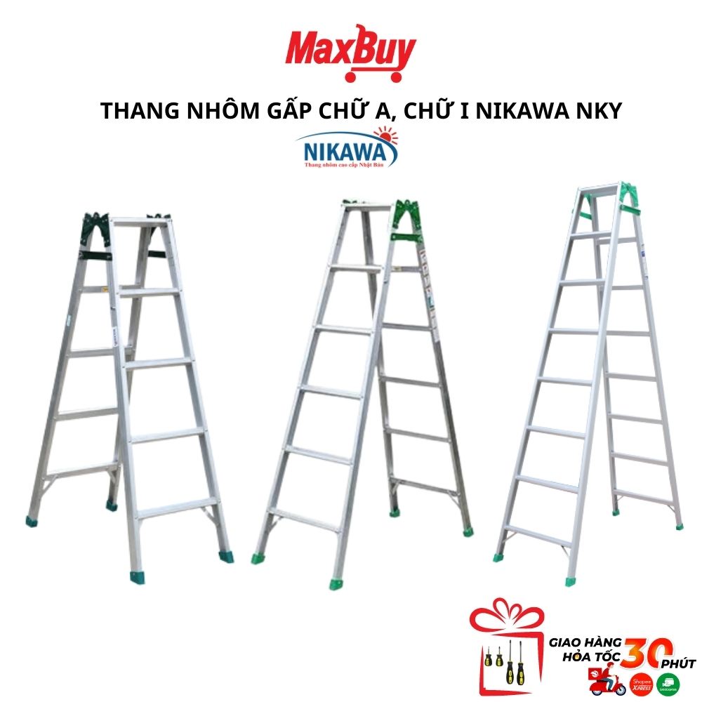 Thang nhôm gấp xếp chữ A chiều cao chữ I từ 2.9m đến 4.75m NIKAWA nhập khẩu Nhật bảo hành 18 tháng giao hỏa tốc HN NKY