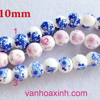 🌺 2 hạt gốm tròn hoa văn đẹp size 8-10mm, chọn size