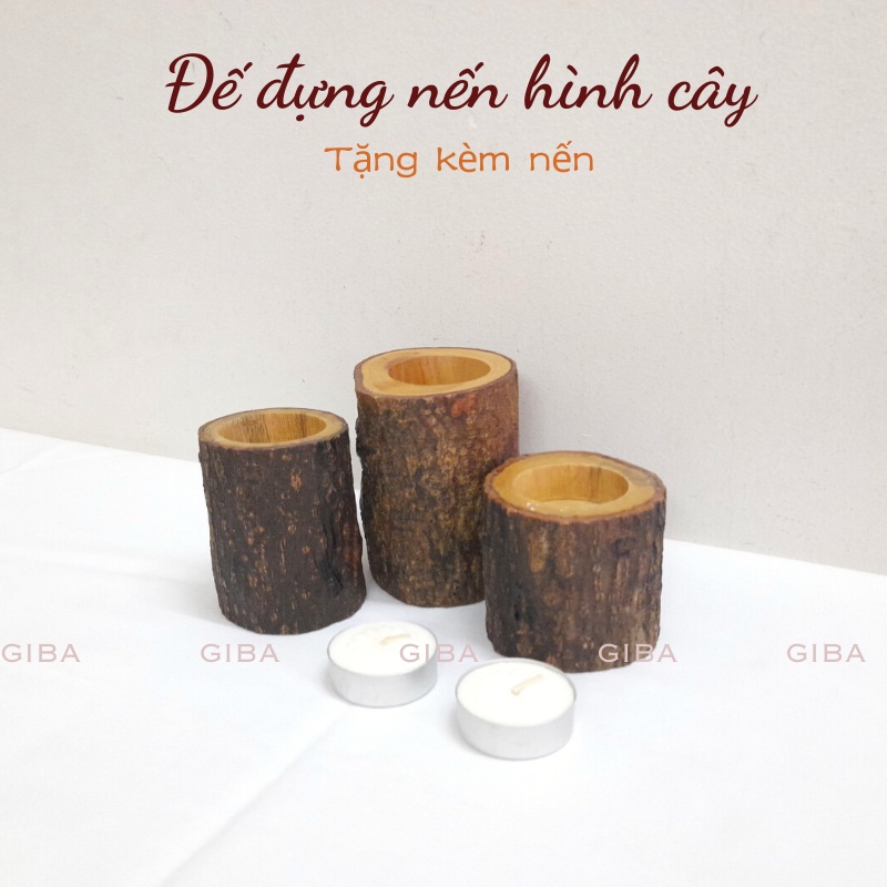 Đế cắm nến trụ dạng khúc gỗ trang trí nhà cửa tiệc cưới lễ tình nhân noel giba