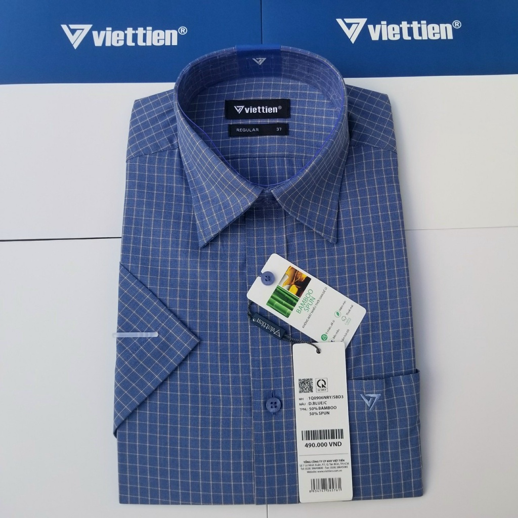 Aó sơ mi nam Việt Tiến ngắn tay mã  1Q0906NRY chính hãng ,cao cấp - form suông REGULAR - tà bầu ,họa tiết .SHOP HỨA